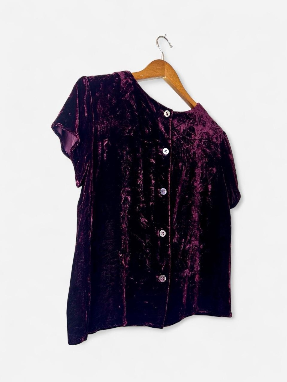 90s GAP Burgundy Velvet Button-Back Short Sleeve Top